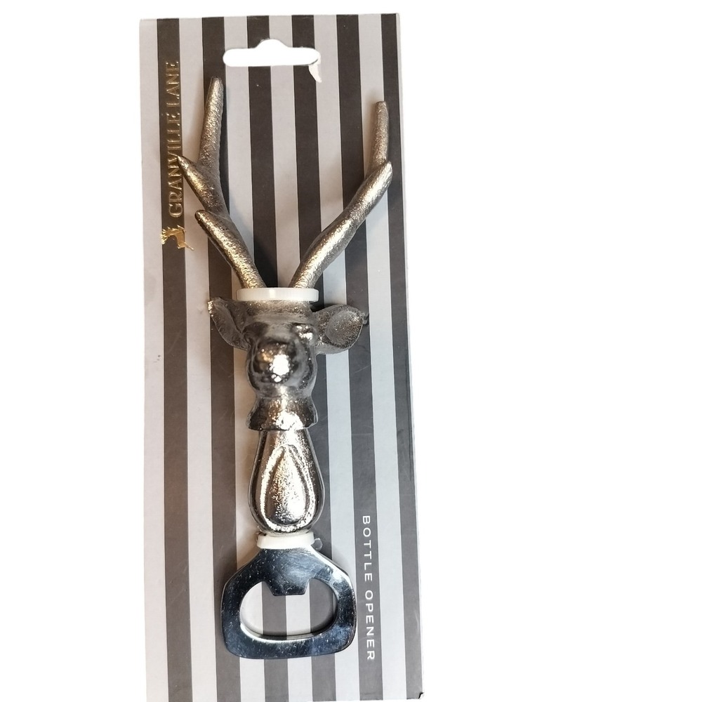 Granville Lane Silver Tone Deer Head Antler Bottle Opener Barware‎